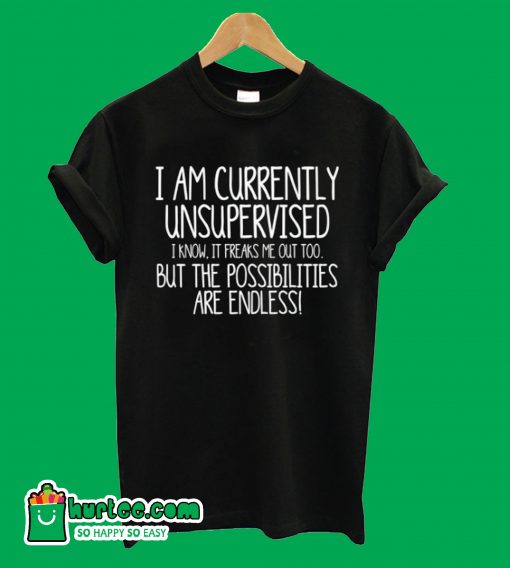 I Am Currently Unsupervised I know. It Freaks Me out Too. But The Possibilities Are Endless! T-Shirt