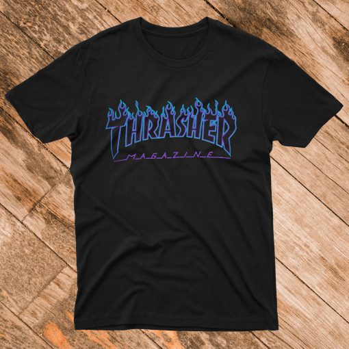 Thrasher Blue flame black T Shirt