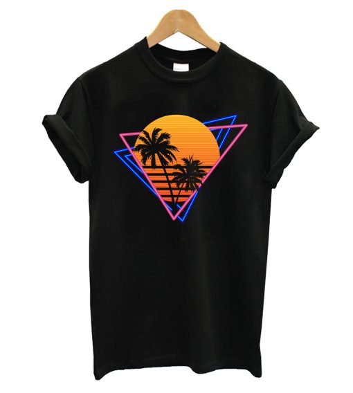 80s Retro Neon Synthwave Inspired Sunset and Palm Trees T-Shirt