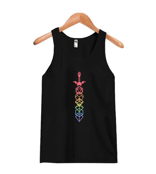 Retro Minimalist RPG Dice Rainbow Sword Tank Top