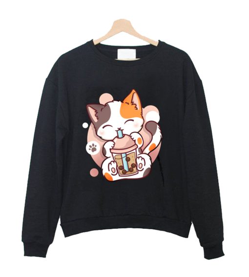 Cat Boba Bubble Tea Anime Kawaii Neko Crewneck Sweatshirt